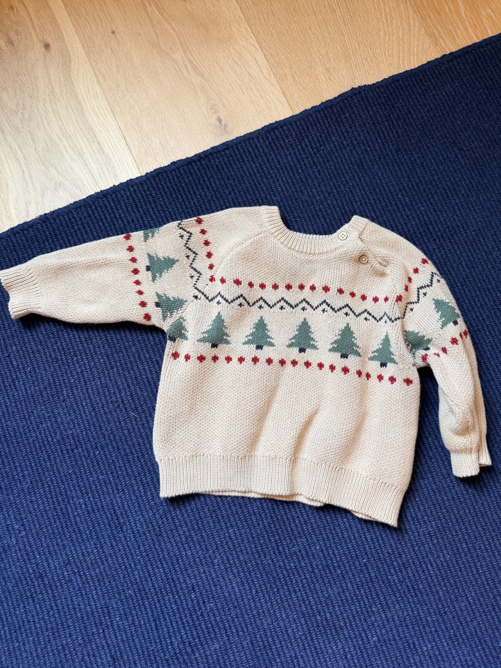 WHEAT Baby Cream Christmas Tree Fair Isle Sweater 12 months